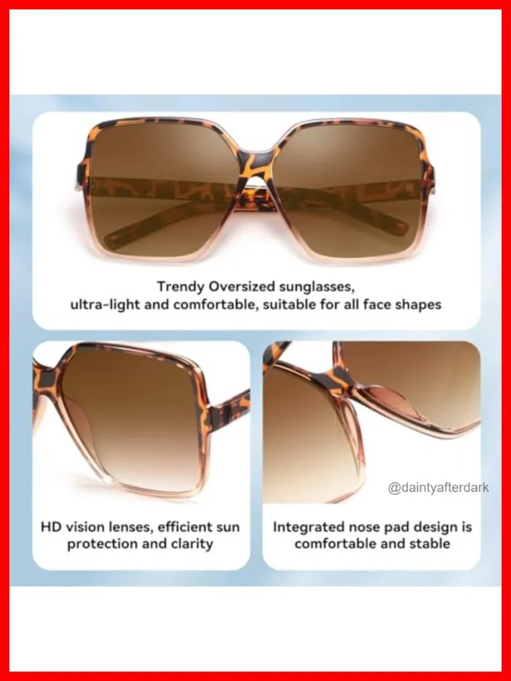 Oversized Square Sunglasses Women UV400 Protection Retro Shades